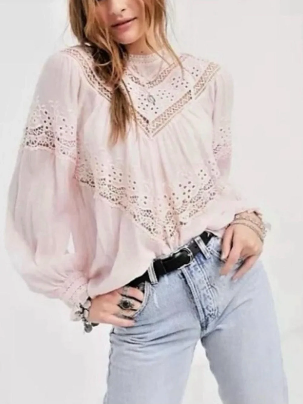 Free People Abigail Victorian Top in "Moon Cake" blush pink - Picture 6 of 8
